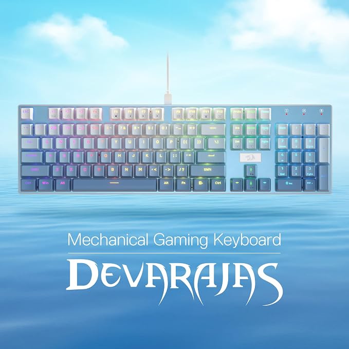 Redragon K556 Wired RGB Mechanical Gaming Keyboard, 104-Key Aluminum Board | Solid Desktop Stability, 20 Backlits for Immersive ESports Vibe, Hot-swap Creamy Custom Linear Switch, Gradient Blue Keycaps