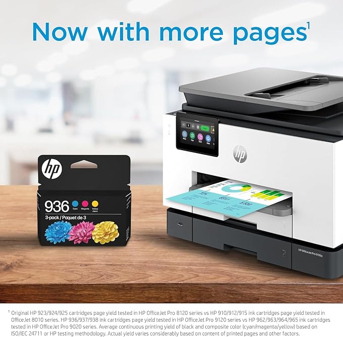 HP Original 936e Black EvoMore Ink / 936 Tri-Color Ink Cartridges (2-Pack) | Works with Printer Series: OfficeJet 9120, Pro 9100, Pro Wide Format 9700 | Carbon Neutral | C84QZLN