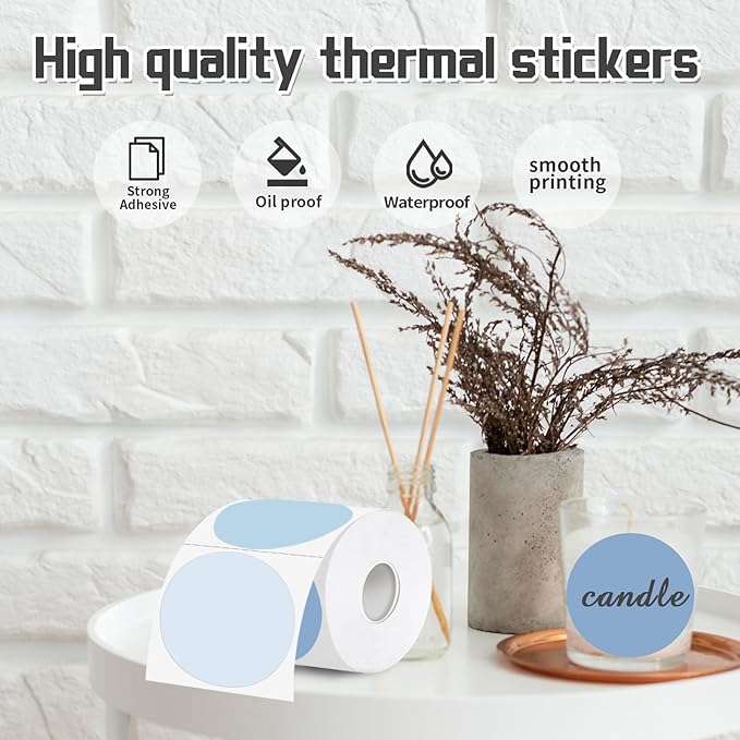 3 Inch Thermal Label,Blue Round Thermal Printer Label,Waterproof Thermal Stickers for DIY Logo Design,Name Tag,Thanks Card 300 Labels/Roll (Blue)