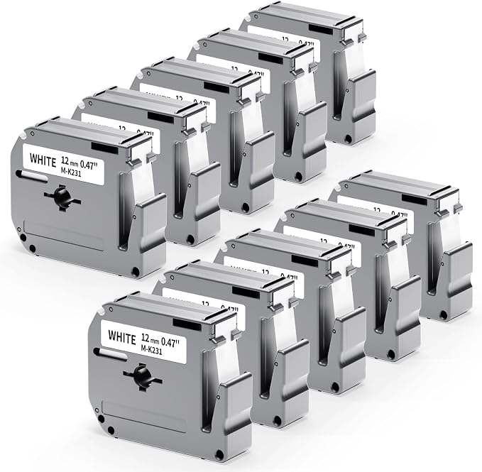 10 Pack Labelife M-K231s Label Tape Replace for Brother P Touch M Tape | M-K231 MK231 M-231 12mm 0.47 1/2 Refills Compatible with Brother Ptouch PT-M95 PT-80 PT-70 PT-65 PT-45 Label Makers