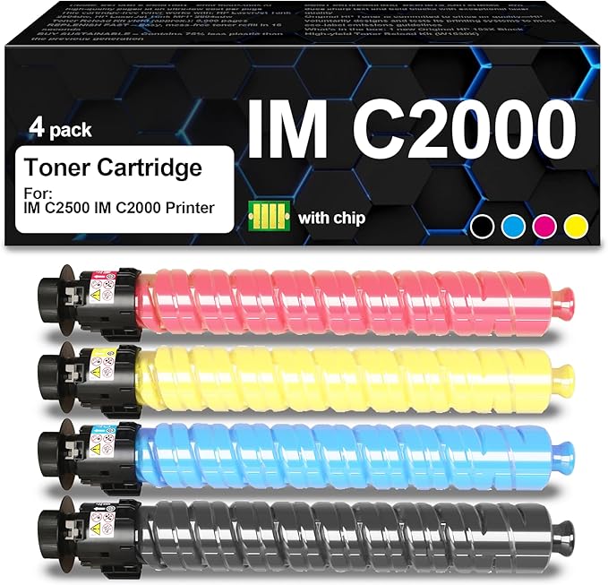 High Yield IM C2000 IM C2500 Toner Cartridges with Chip(842307 842310 842309 842308 ) Compatible with Ricoh IMC2000 IMC2500 Printers(4 Packs, Black,Yellow,Magenta,Cyan)