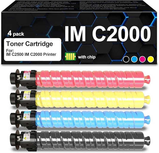 High Yield IM C2000 IM C2500 Toner Cartridges with Chip(842307 842310 842309 842308 ) Compatible with Ricoh IMC2000 IMC2500 Printers(4 Packs, Black,Yellow,Magenta,Cyan)