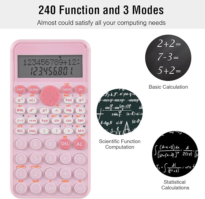 EooCoo 2-Line Standard Scientific Calculator, Portable and Cute School Supplies, Pink Office Desk Accessories, Suitable for Primary School to College Student Use