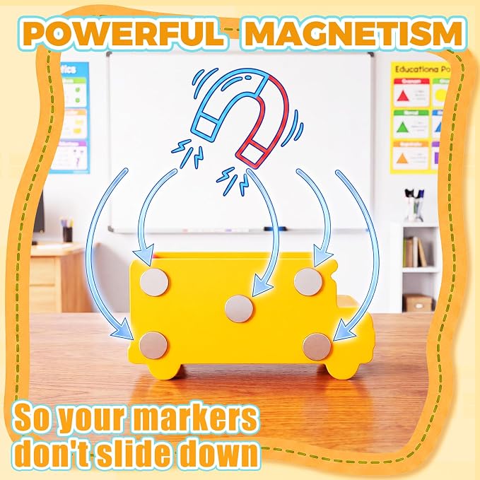 Yookeer 2 Pcs School Bus Magnetic Marker Holder for Classroom Whiteboard | Reusable Magnetic School Locker Organizer Decor, Wood Magnet Dry Erase Pen Holder, for Classroom Office Organizer Accessories