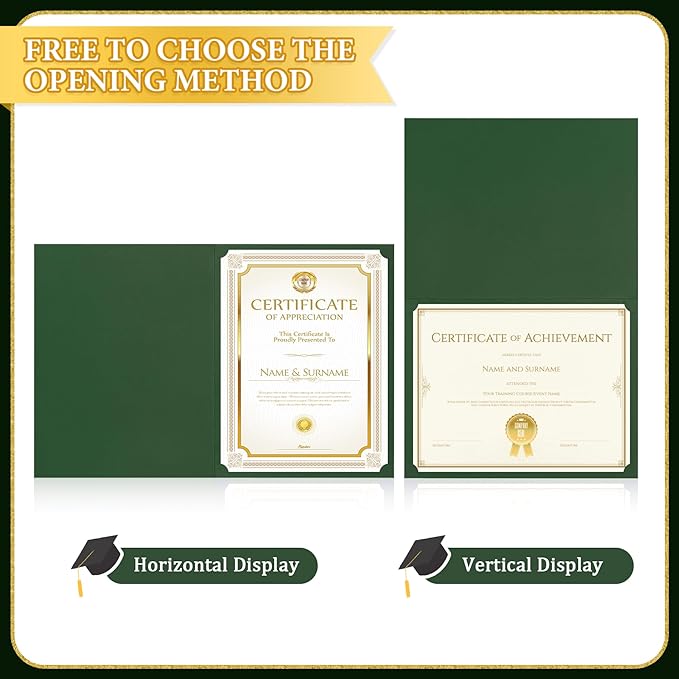 Ndsox 50 Packs Green Certificate Holders, Graduation Diploma Holders, 350GSM, Diploma Covers with Gold Foil Border for Letter Size 8.5" x 11" Award Certificate Paper, Cardstocks and Documents