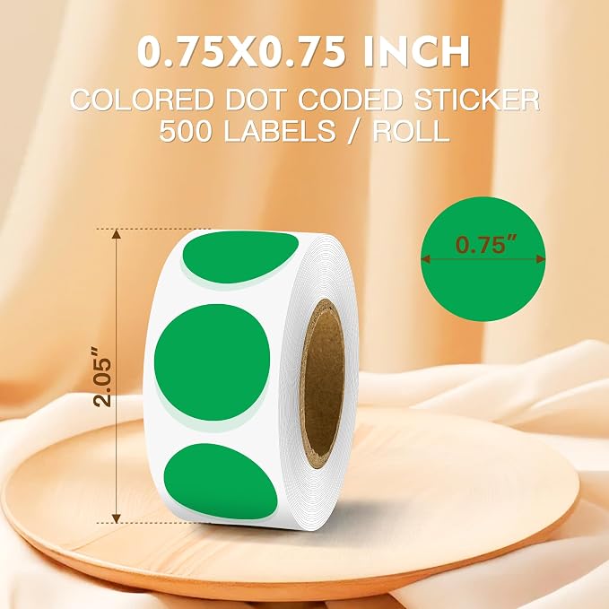 PARLAIM 3/4 Inch Color Coding Label Stickers,500PCS Circle Inventory Sticky Dots Sticker in Dispenser Box,Green Adhesive Round Dot Labels for Office Home(Green)