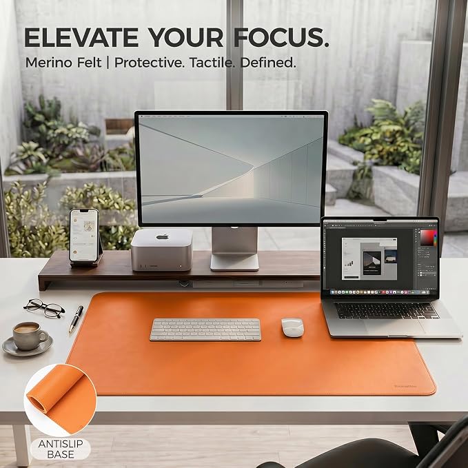 Large Desk Pad Non-Slip Desk Mat Protector for Keyboard Mouse Waterproof Vegan Leather Surface Faux Leather Laptop Mat Smooth Mouse Pad Premium Gift Tube Sunset Orange 31.5" X 15.7"
