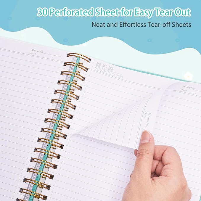 Spiral Notebook, 365 Page Hardcover Leather Notebook Journal, Large A5 Lined Journal for Women Men, College Ruled Notebooks for Work School, Journals for Writing, 24pcs Index Tabs, 5.5" x 8.5", Blue