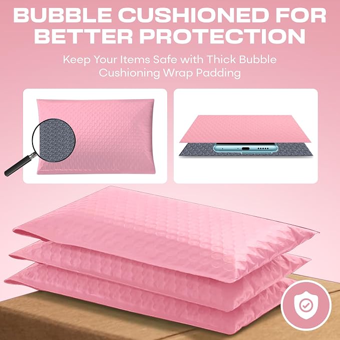 Light Pink Bubble Mailers 6x10, Poly Padded Envelopes #0, 500 Pack | Fits Cards, CDs & Small Items, Self-Seal Closure, Cushioned Protection, Water-Resistant Poly, Bulk Pack for Small Business