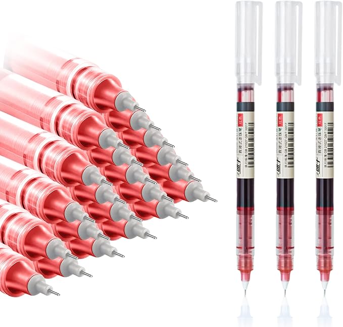 24 Pieces Rolling Ball Pens, Quick Dry Ink 0.5 mm Extra Fine Point Pens Liquid Ink Pen Rollerball Pens (Red-24 PCS)