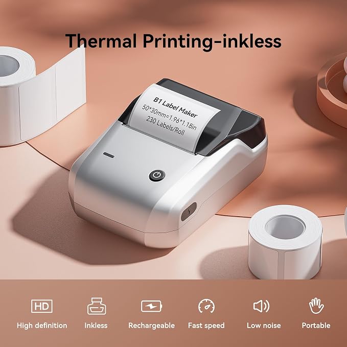 NIIMBOT B1 Label Maker Machine with Tape for Home and School, Silver Gray | 2 Inch Portable Label Printer Bluetooth Thermal Sticker Printer for Small Business Labeling, Compatible with Phones & PC