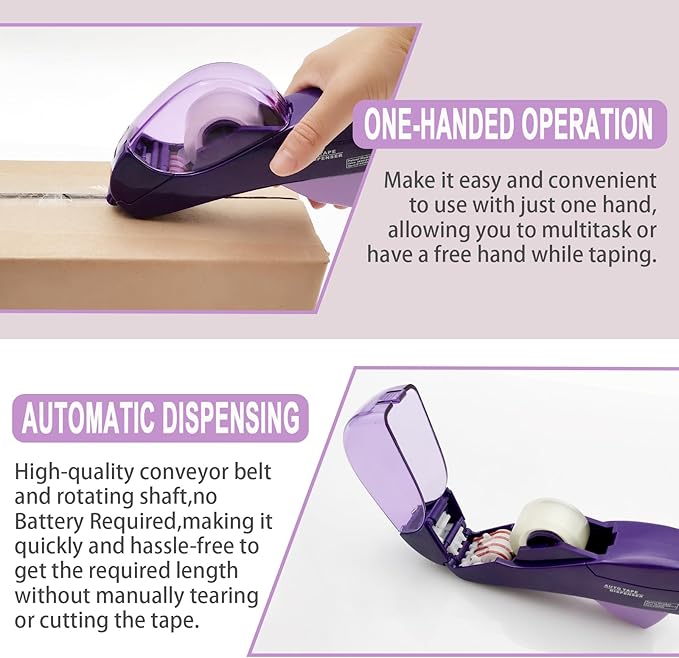 Automatic Tape Dispenser for Wrapping Gifts, Handheld Packaging Tape Dispenser Gun with Cutter, Dispensers for Adhesive Tapes-Purple