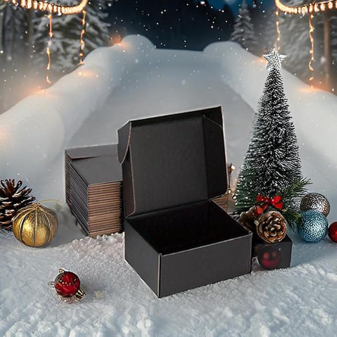Small Shipping Boxes 8x6x4 Inch (25 Pack) - Sturdy Black Corrugated Cardboard Boxes for Small Business, Ecommerce, Mailing & Packaging | Recyclable Gift & Storage Boxes