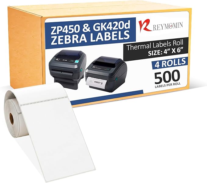 4” x 6” Thermal Shipping Labels – 500 Labels per Roll – Direct Compatible with Zebra Label Printers GK420d,D450BT & ZP450 (4 Pack)