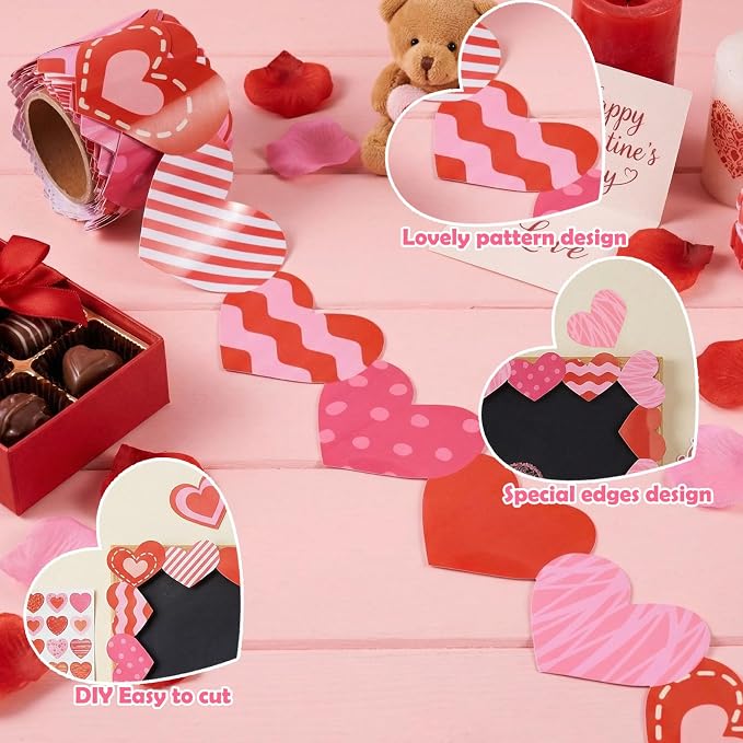 32.8 Ft Heart Bulletin Board Border Valentine Scalloped Trim Decor | Red Pink Hearts for Classroom Office, Fiesta Bulletin Trim, Mother's Day Wedding Party, Scalloped Paper Border