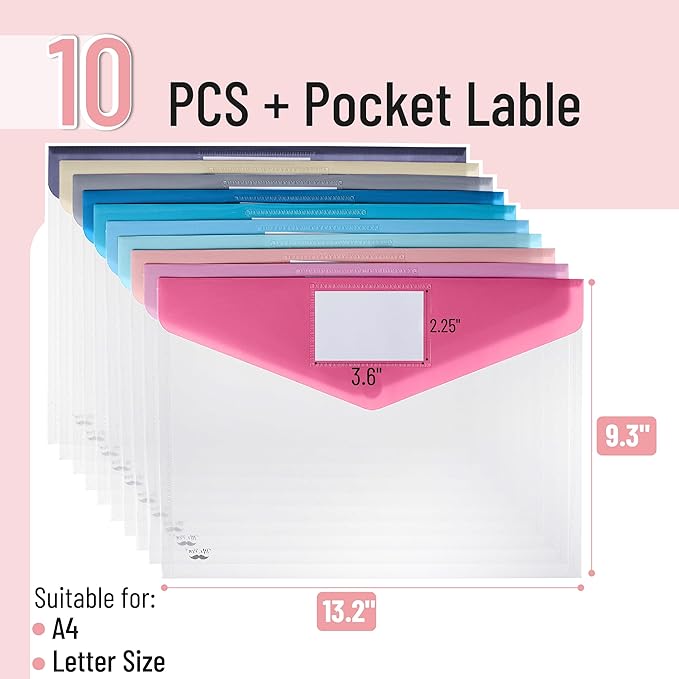Mr. Pen- Clear Plastic Envelopes, 10 Pack, A4, Letter Size, Colorful, Clear Folders for Documents Plastic Envelopes for Documents