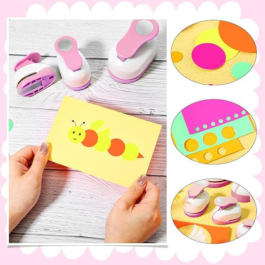 CHENGU 6 Pcs Circle Punch Set 3in/2in/1.5in/1in/0.6in/0.3in Scrapbook Hole Punchers Crafting with 10 Sticker Paper Round Cutter Scrapbook for Office Supplies DIY Albums Photos(Pink)