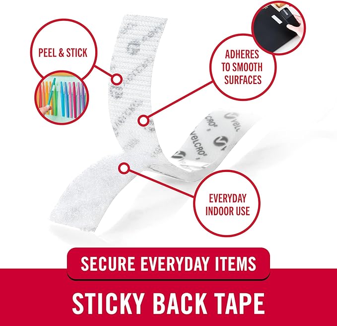 VELCRO Brand Sticky Back Tape | Beige, 15 Ft Roll | Cut to Length Hook and Loop Strips with Adhesive | Peel, Stick and Mount Items Out of the Way, Keep Home and Office Organized, 90083