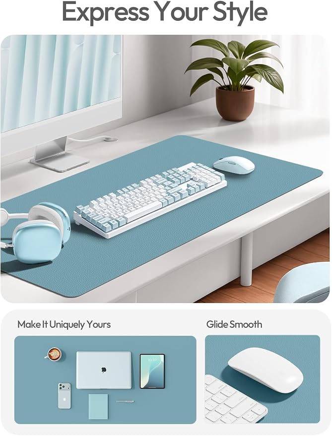 YSAGi Leather Desk Protector, Office Mat, Large Mouse Mat, Non-Slip PU Leather Blotter, Laptop Desk Mat, Waterproof Writing Pad for Office and Home(Aquamarine, 40" x 24")
