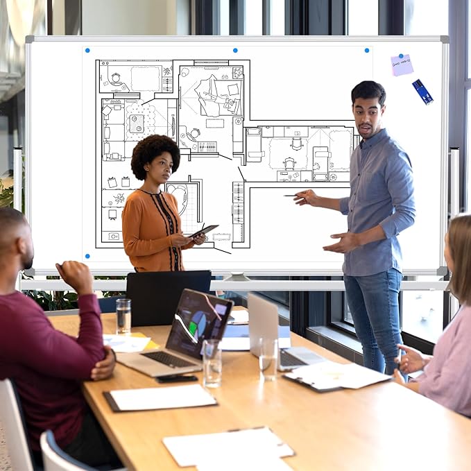 Rolling Whiteboard on Wheels 72x48 inch, Large Double-Sided White Board Dry Erase with Stand, Magnetic Mobile Whiteboard with Stands for School, Office, Home 2 Eraser, 6 Markers, 20 Magnets