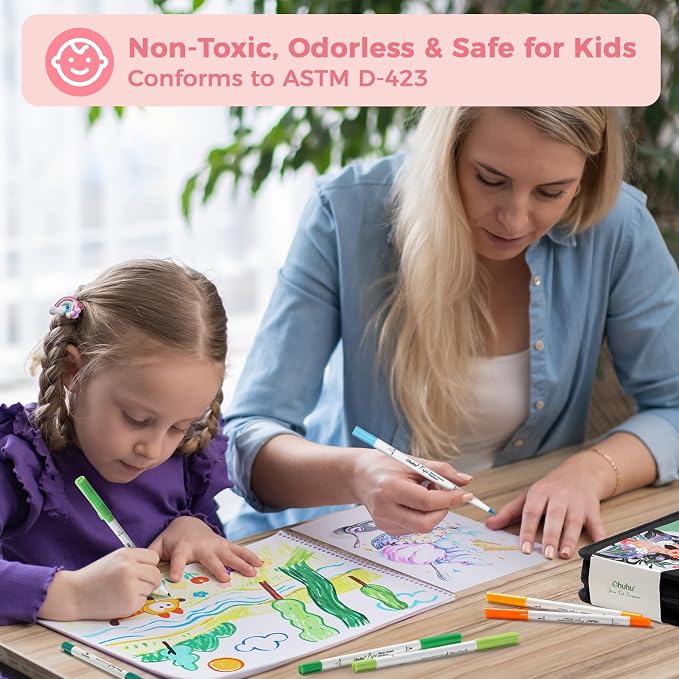 Ohuhu Adult Coloring Book Markers Paper-friendly Water-Based 120 Color-Pupe | Coloring Markers No Peeling Dual Brush Fine Tips Ohuhu Markers No Bleeding Drawing Pens for Kids Adults Beginner Calligraphy