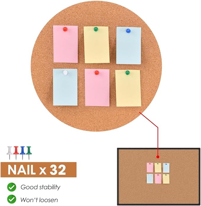 2-Pack Cork Board Bulletin Board 24 x 18, Black Aluminium Framed Corkboard, Office Board for Wall Cork, Large Wall Mounted Notice Pin Board with 32 Push Pins for School, Home & Office