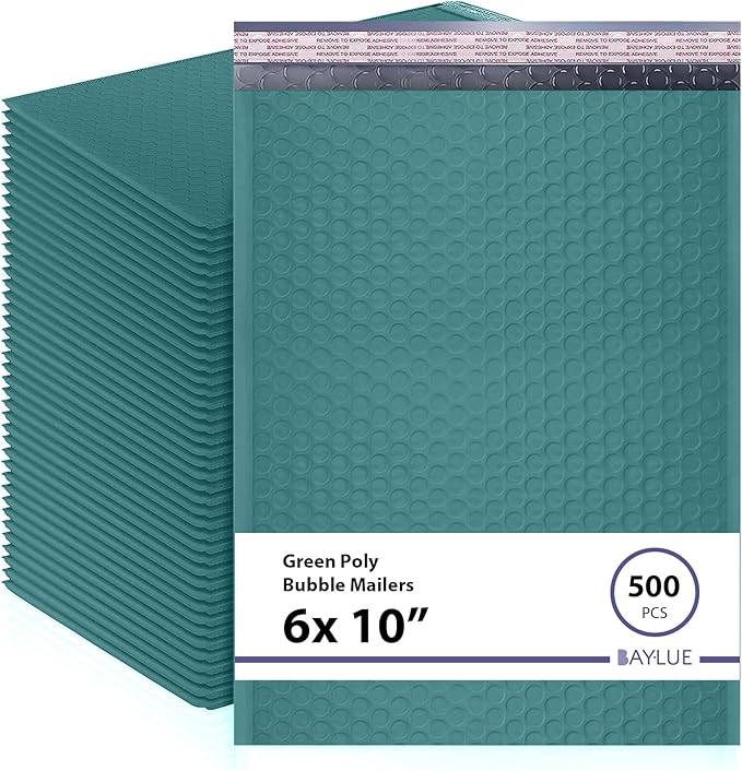 Green Small Poly Bubble Mailers 6x10 inch #0 | Self Seal Padded Envelopes | Cushioned Bubble Mailer | Usable Size 6x9 | WaterProof | Lightweight mailing Shipping Bags | 500 Pack Bulk