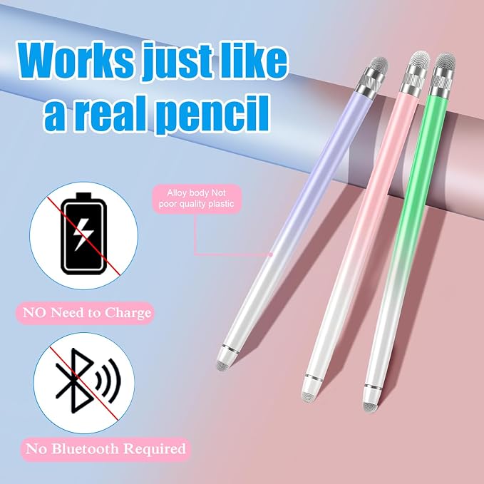 Bopomofo 3PCS Stylus Pen for Touchscreen,High Sensitivity & Precision | Metal Barrel,Fiber Tip,No Charging,Compatible with iPhone iPad Android Microsoft Surface Nintendo Switch Touch Screen