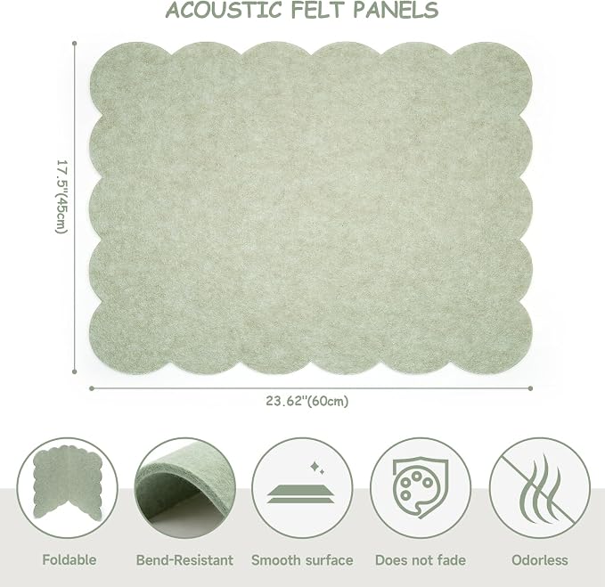 Felt Bulletin Board 36" x 24" Cork Board Alternative,Decorative Felt Pin Board Foldable Cork Boards for Walls Self-Adhesive Cork Board for Home Office Classroom Pin Board (Sage Green)