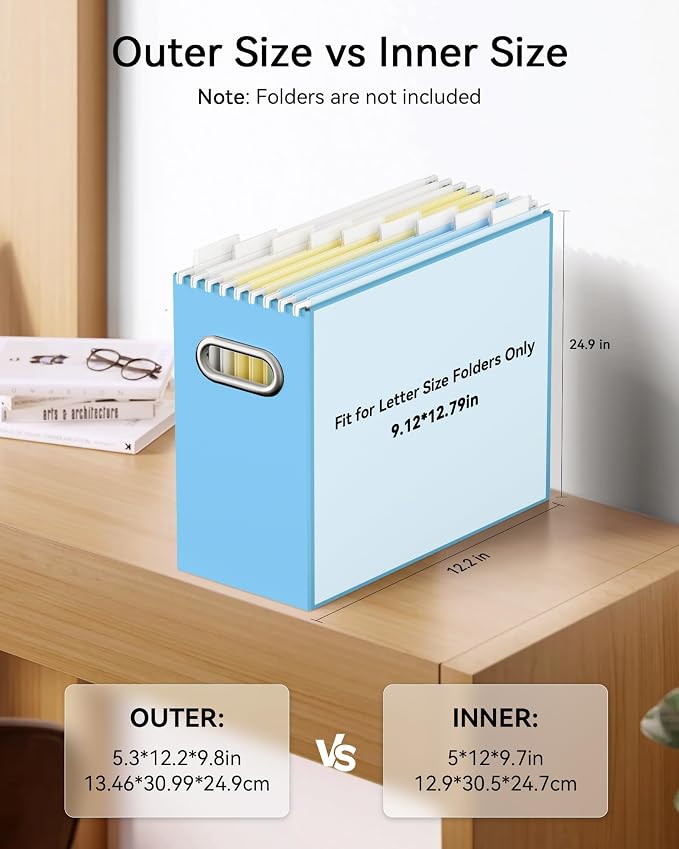 Portable Collapsible Cardboard File Box with Handle for Letter-Size | 8-Pack. Stainless Steel Handle. Label Stickers Included. Fits Letter Folders (Not Included). Home, Office, School, Dorm, Tax.