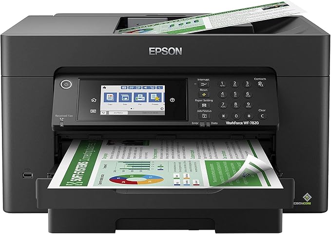 Epson Workforce Pro WF-7820 Wireless All-in-One Wide-Format Printer, Auto 2-Sided Print 13" x 19" Copy, Scan & Fax, 50-Page ADF, 250-sheet Paper Capacity, Works with Alexa - Black