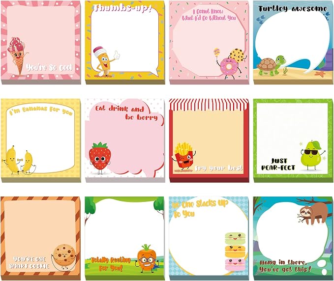 Geyee 12 Pcs Fun Inspirational Sticky Notes 3x3 Inch Notepads,Cute Style | Motivational Cute Notepads for Teachers Nurses Coworkers, Positive Appreciation Quotes, Funny Studying Supplies Gifts