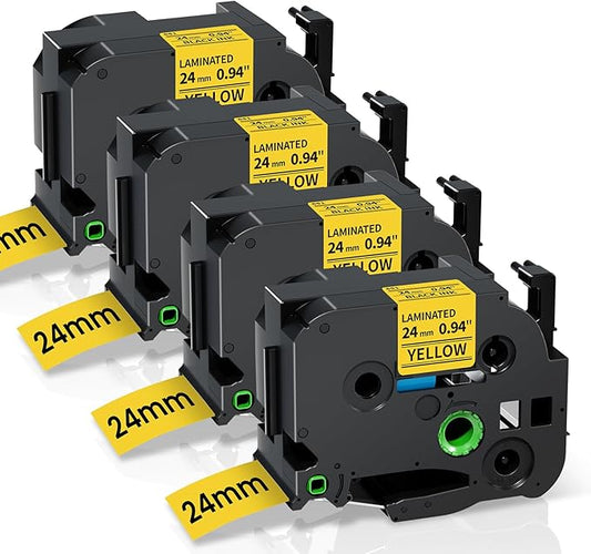 Replacement for Brother P Touch Label Tape Yellow TZe-651 TZe651 TZe TZ Tape 24mm 0.94 Laminated Black on Yellow Label Maker Tape for PT-D600 PT-D610BT PT-P700 PT-P710BT, 1 Inch x 26.2 Feet, 4-Pack