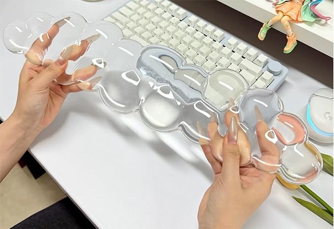 Mouse Pad with Wrist Rest, Soft Cloud Gel Keyboard Mouse Pad Set with Hand Wrist Support, Cute Non Slip Office Desk Accessories for Comfort/Pain Relief/Computer/Laptop (Clear Cloud)