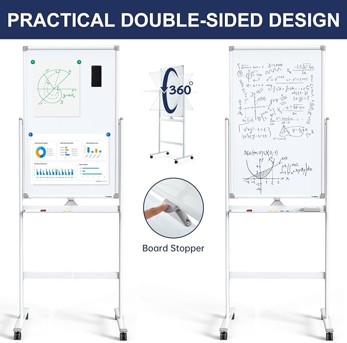 Rolling Whiteboard 40”x24” Standing White Board Dry Erase Board on Wheels | Height Adjustable, Magnetic Surface, Dry Erase, With Stand, Ideal for Classroom, Office, School, Home, Homeschooling, Teacher