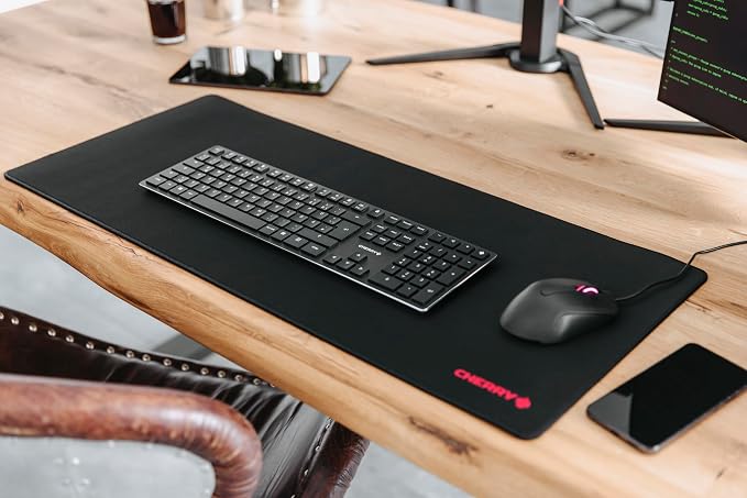 Cherry MP 2000, Premium Mouse Pad in XXL (31.50" x 13.78" x 0.20"), Smooth Fabric Surface for Precision, Sewn Edges, Non-Slip Bottom, Rollable, Comfortable, Black