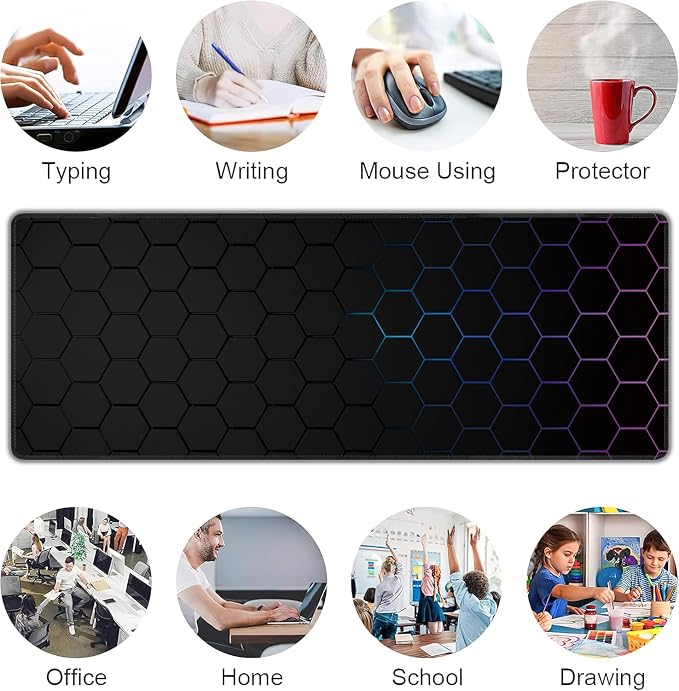 Hexagon Honeycomb Large Mouse Pad,Gaming Keyboard Desk Pad,Extended Mouse Mat Non-Slip Rubber Base with Stitched Edges for Office Game Home XL 31.5"x11.8"