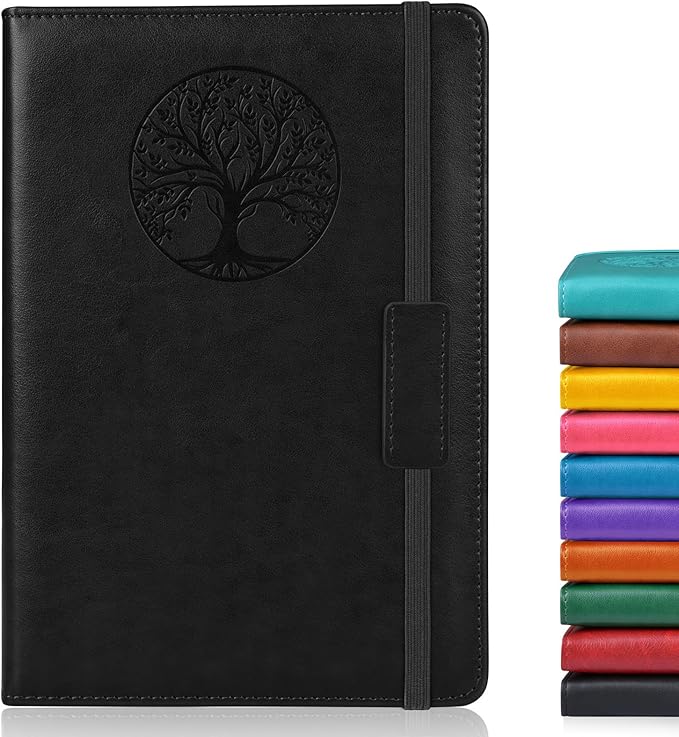 Graph Paper Notebook Journal for Women Men,140 Pages Hardcover Grid Notebooks for Work & School,Leather Journals for Writing, Graphing Paper Notebook 5.7"×8.3" (Black)