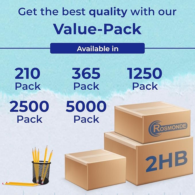 Rosmonde Pencils Bulk, 50,000 Pack, Pre Sharpened #2, Pencils Set, Easy Hold Grip With Erasers On Top, Mega Bulk Supply for Teachers, School Districts, Classroom Stocking & Back to School Programs