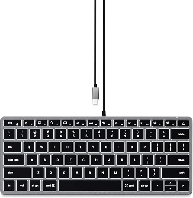 Satechi Slim W1 Wired Backlit Keyboard, Illuminated Keys & USB C Connection, for MacBook Air/Pro M5/M4, iPad Air/Pro M5/M4/M3, iPad mini, Mac mini, iMac and More