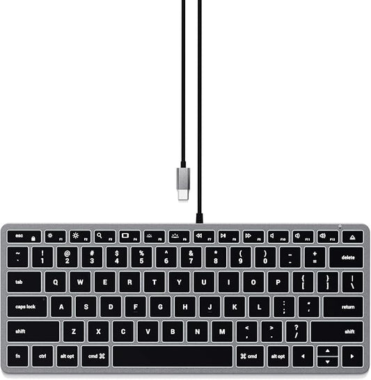 Satechi Slim W1 Wired Backlit Keyboard, Illuminated Keys & USB C Connection, for MacBook Air/Pro M5/M4, iPad Air/Pro M5/M4/M3, iPad mini, Mac mini, iMac and More