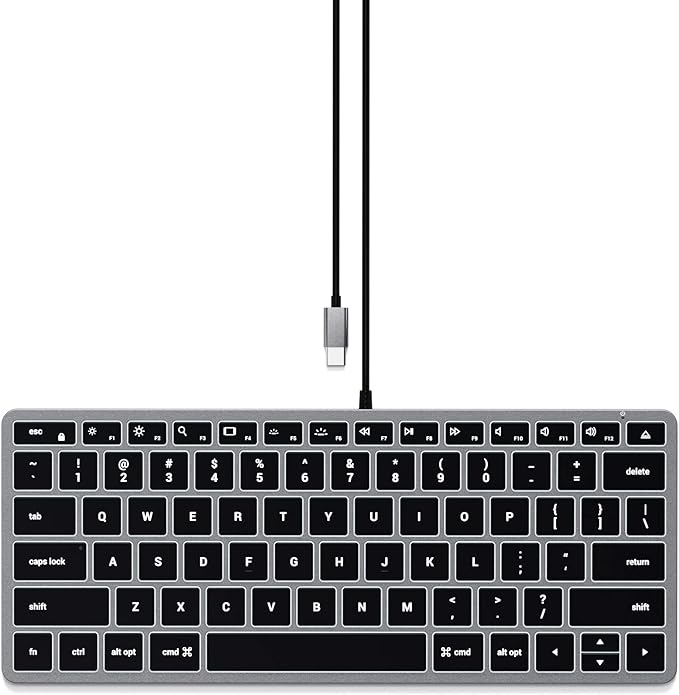 Satechi Slim W1 Wired Backlit Keyboard, Illuminated Keys & USB C Connection, for MacBook Air/Pro M5/M4, iPad Air/Pro M5/M4/M3, iPad mini, Mac mini, iMac and More