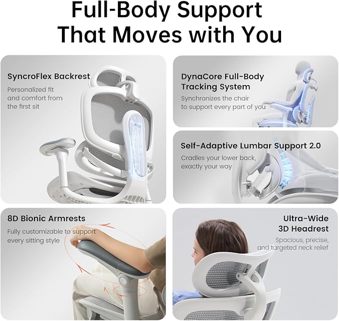 SIHOO Doro C300 Pro V2 Ergonomic Office Chair, Full-Body Adaptive Support | 8D Armrests & Breathable Mesh, Comfy High Back Computer Desk Chair for Long Hours, 135° Recline, Black