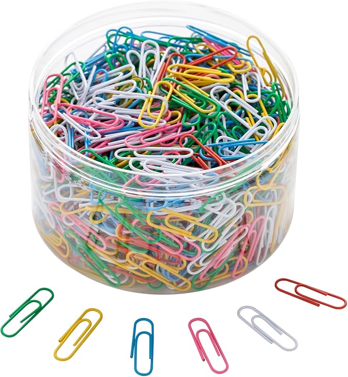 800 PCS Colored Paper Clips (800, Colorful)， Durable and Rustproof, Great for Office School Organizing (Multicolored, 1.3 inch)