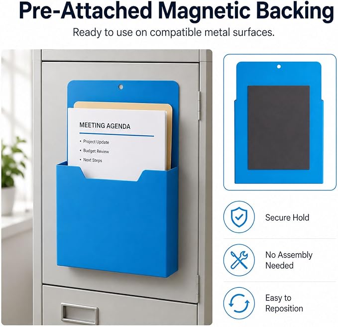 Magnetic File Holder, A4 Wall Organizer for Classroom Whiteboards (2PCS-D) | Large File Pocket for Teachers, Office and Home; Attaches to Fridges, Lockers, Cabinets and Other Metal Surfaces