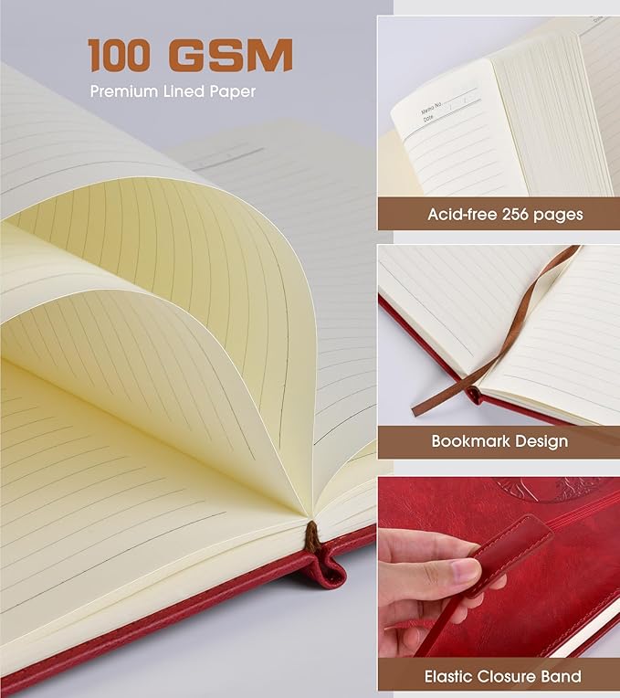 Lined Journal Notebook for Women Men,256 Pages A4 Large Hardcover Leather Journals for Writing,Travel,Business,Work,School,College Ruled Notebooks for Note Taking, Diary Notepad 8.6"×11"