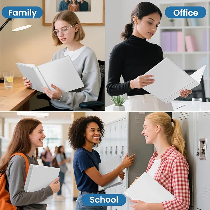 SUNEE 1.5 Inch Binders 3 Ring 4 Pack, PVC-Free Clear View 1 1/2 Inch Binders (Fits 8.5x11 Inches) for School, Office & Home Use, White