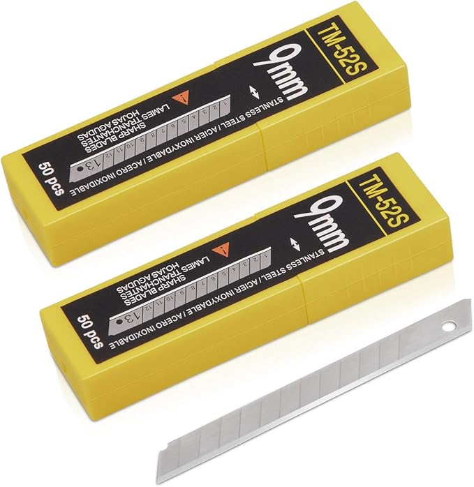 9mm Utility Knife Replacement Blades, Snap Off Blades for 9MM Universal Art Knife,Stainless Steel Blades Use in Office, Home, Arts, Crafts - 100PCS