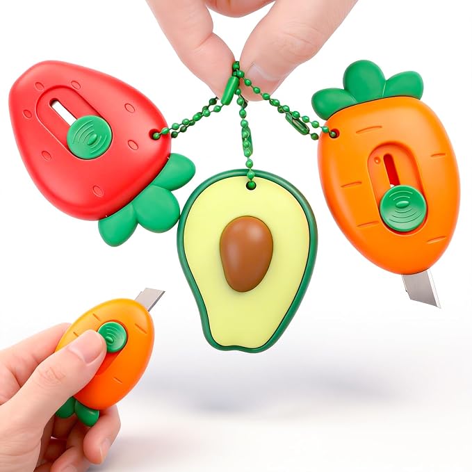3Pcs Mini Fruit Shaped Retractable Utility Knife Box Cutter Letter Opener Portable Utility Knives Art & Craft Cutter Office School Stationery for Students, DIY Crafts, Cutting Envelope Paper Cardboard