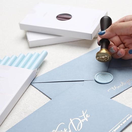 UNIQOOO Light Baby Blue Glue Gun Sealing Wax Sticks for Wax Seal Stamp - Perfect for Wedding Invitations, Thank You Card, Mails, Wine Gift Wrapping, Christmas Gift, Pack of 8